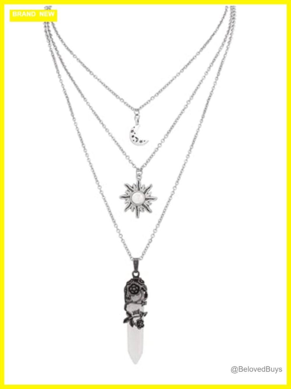 Gothic Sun Moon Crystal Layered Choker Necklace Set Stainless Steel